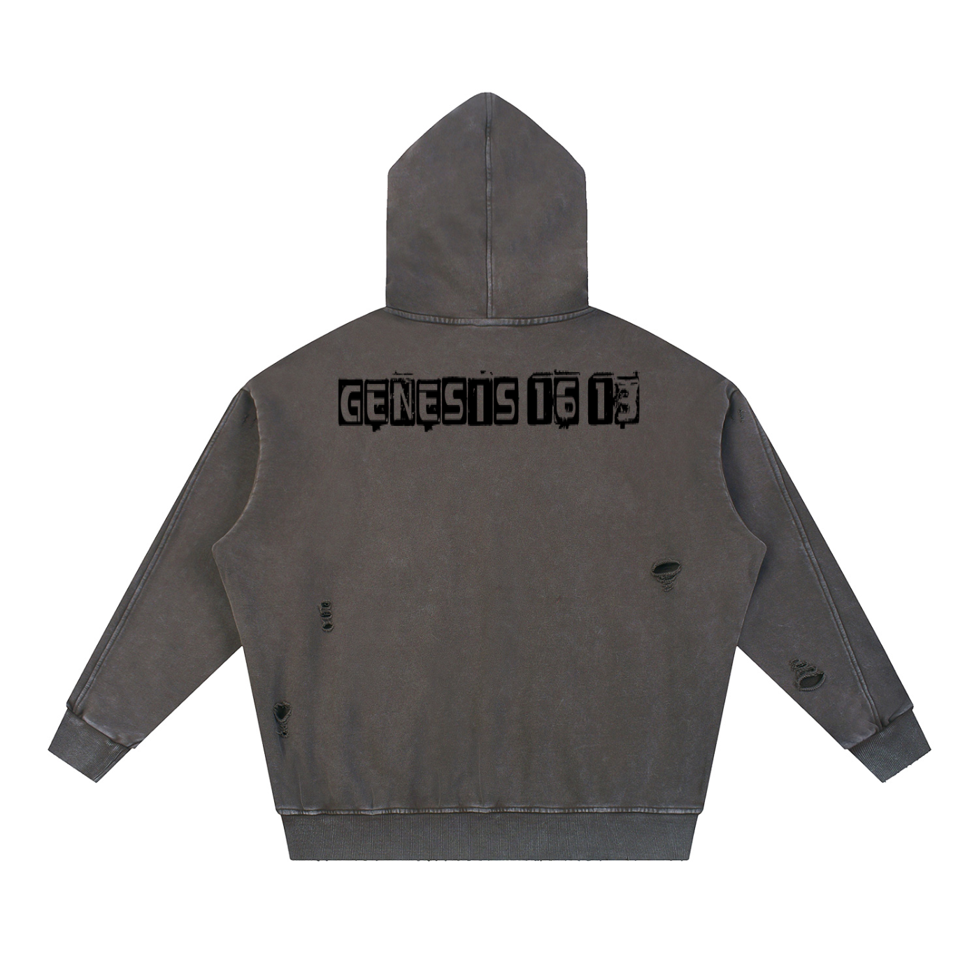 Snow Washed Distressed Panel Pocket Hoodie