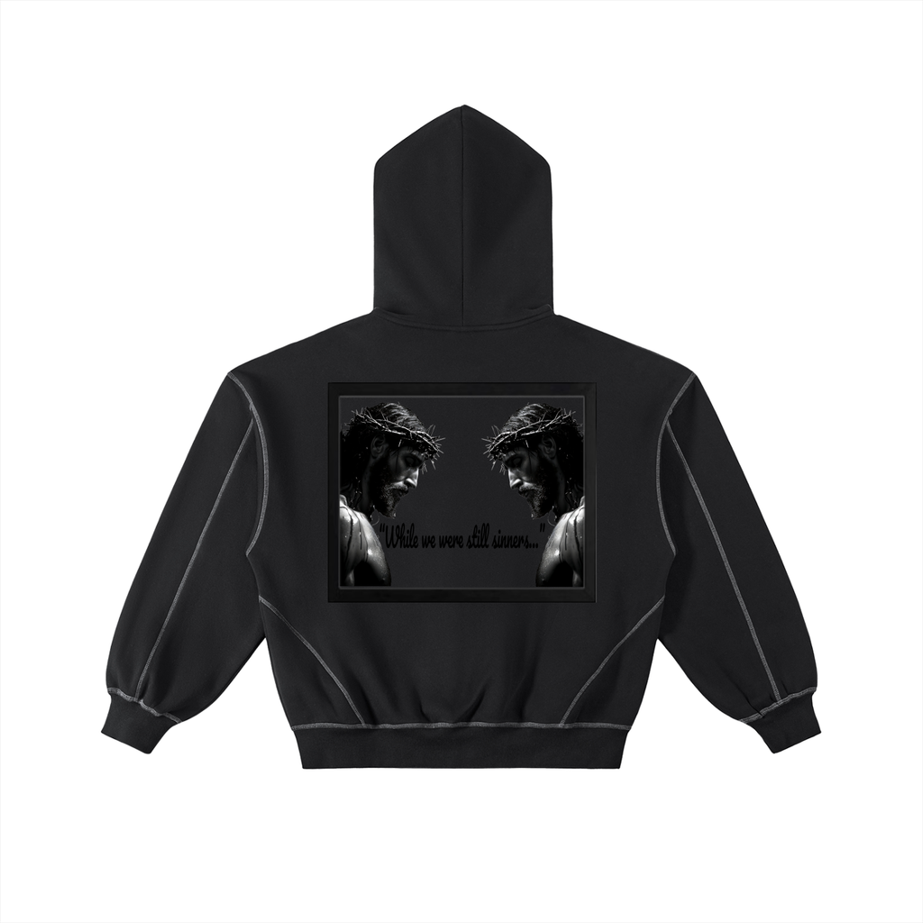 Contrast-Stitched Boxy Fleece Zip Hoodie