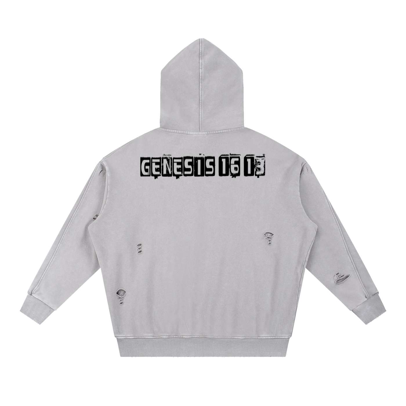 Snow Washed Distressed Panel Pocket Hoodie