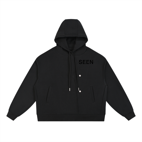 Boxy Button Placket Hoodie (Unisex)