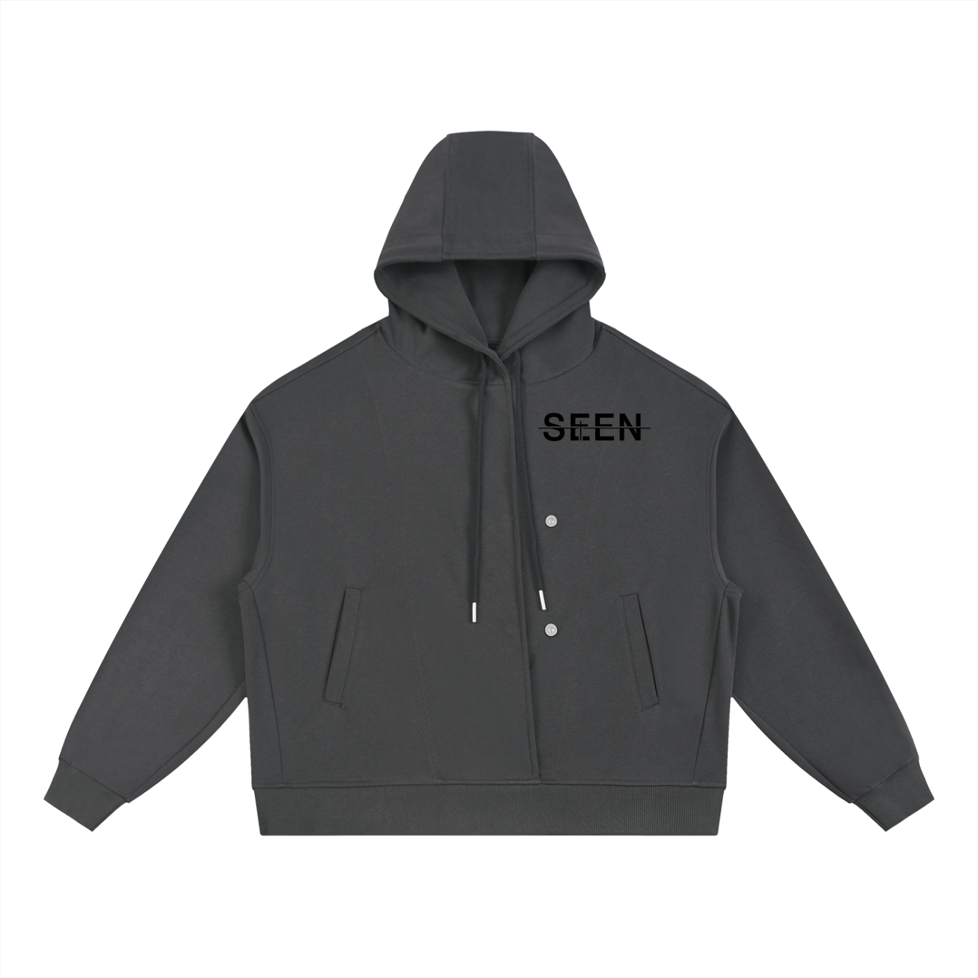 Boxy Button Placket Hoodie (Unisex)